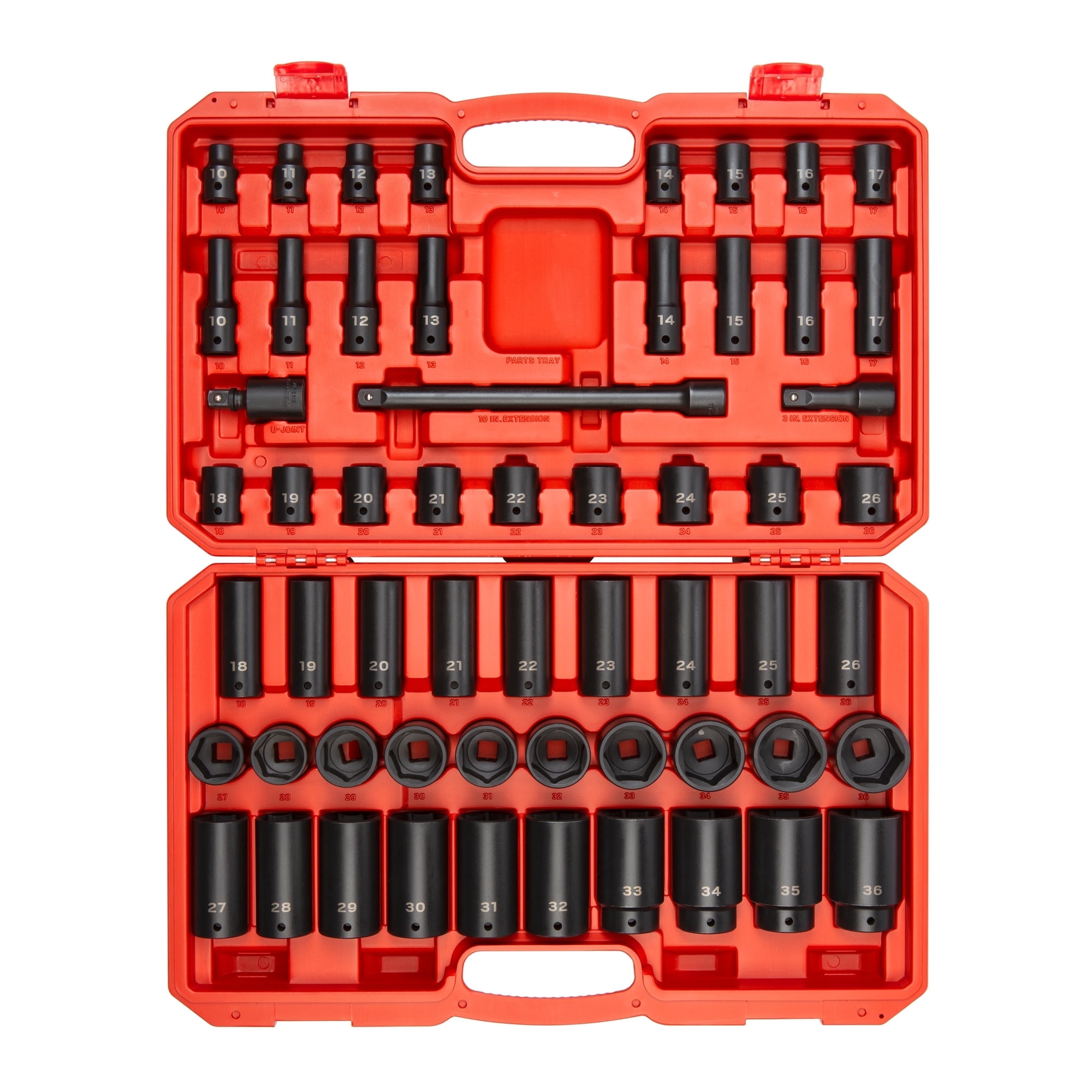 TEKTON 1/2 Inch Drive Shallow and Deep 6-Point Impact Socket Set with Case, 57-Piece (10 - 36 mm) | SID92401