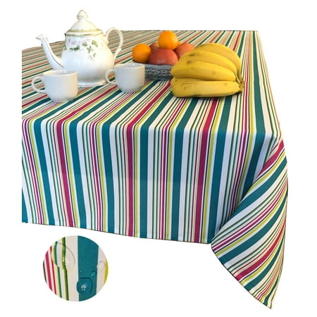 Tektrum 100% Polyester 60 X 60 Inch 60"X60" Square Modern Printed Tablecloth Table Cover - Waterproof/Spill Proof/Stain Resistant/Wrinkle Free - for Camping Picnic, Dinner (Colorful Stripe)