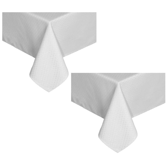 Tektrum 2 Pack 60 X 84 inch 60"X84" Rectangular Elegant Waffle Weave Check Jacquard Tablecloth Table Cover - Waterproof/Stain Resistant/Spill Proof/Wrinkle Free - Great for Dinner, Parties (White)