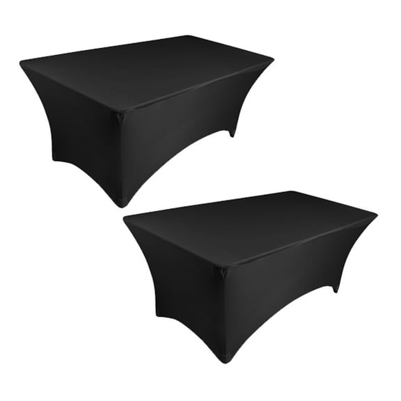 Tektrum 2 Pack 8 Ft Long Rectangular Stretch Tablecloth DJ Jacket Cover for Trade Show - Premium Fabric - Black Color