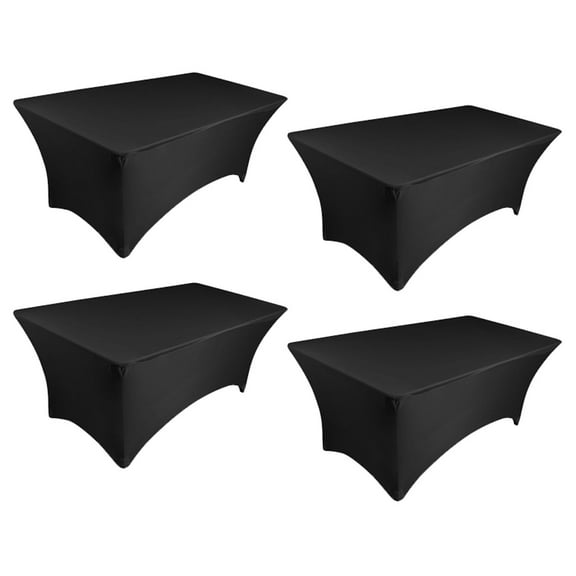 Tektrum 4 Pack 4 Ft Long Rectangular Stretch Tablecloth DJ Jacket Cover for Trade Show - Premium Fabric - Black Color