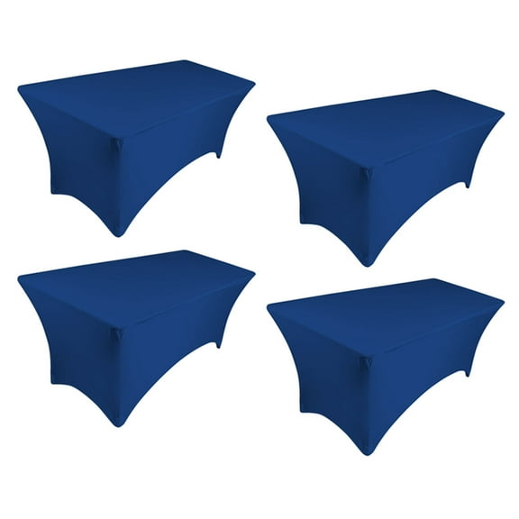 Tektrum 4 Pack 6 Ft Long Rectangular Stretch Tablecloth DJ Jacket Cover for Trade Show - Premium Fabric - Blue Color