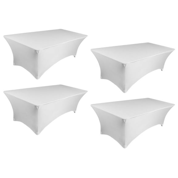 Tektrum 4 Pack 8 Ft Long Rectangular Stretch Tablecloth DJ Jacket Cover for Trade Show - Premium Fabric - White Color