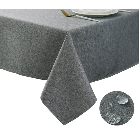 TEKTRUM Waterproof 60" x 102" Modern Charcoal Slubby Polyester Tablecloth