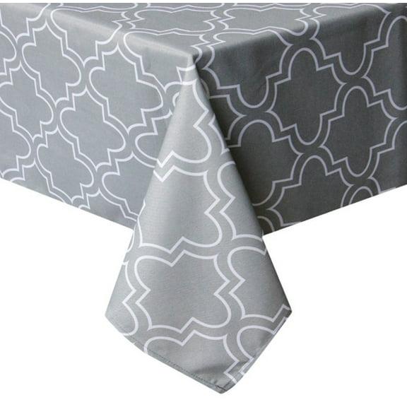 Tektrum 60 X 120 inch 60"X120" Rectangular Microfiber Moroccan Quatrefoil Tablecloth Table Cover - Spill Proof/Stain Resistant/Waterproof/Wrinkle Free - Great for Parties, Banquet, Dinner (Light Grey)
