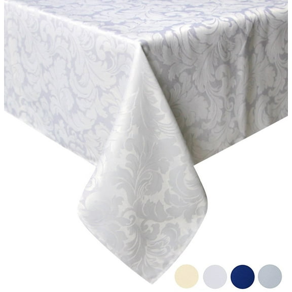 Tektrum 60 X 84 inch 60"X84" Rectangular Damask Jacquard Tablecloth Table Cover - Waterproof/Spill Proof/Stain Resistant/Wrinkle Free/Heavy Duty - Great for Banquet, Parties, Dinner, Wedding (White)