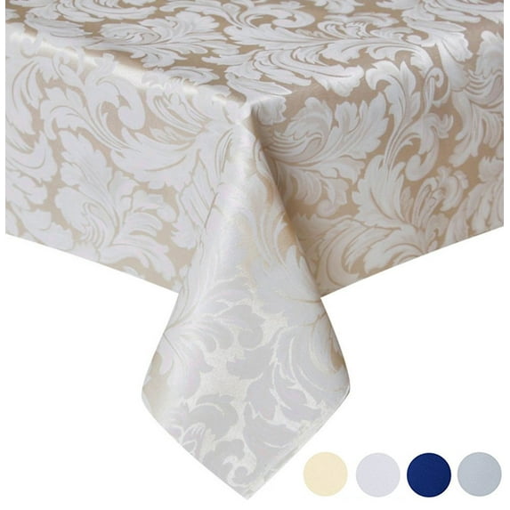 Tektrum 60 X 84 inch 60"X84" Rectangular Damask Jacquard Tablecloth Table Cover - Waterproof/Spill Proof/Stain Resistant/Wrinkle Free/Heavy Duty - Great for Banquet, Parties, Dinner, Wedding (Beige)