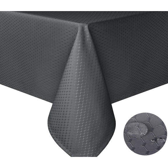 Tektrum 60 X 84 inch 60"X84" Rectangular Elegant Waffle Weave Check Jacquard Tablecloth Table Cover - Waterproof/Stain Resistant/Spill Proof/Wrinkle Free - Great for Dinner, Parties (Charcoal)
