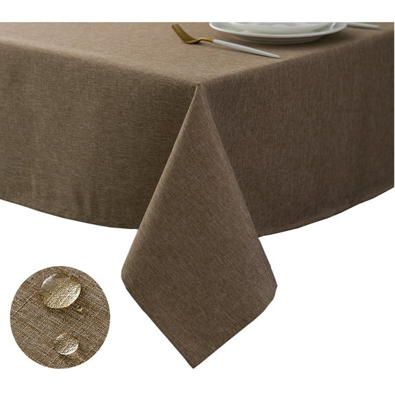 Tektrum 60 X 84 inch 60"X84" Rectangular Faux Linen Textured Tablecloth Table Cover - Waterproof/Spill Proof/Stain Resistant/Wrinkle Free - Great for Banquet, Parties, Dinner, Wedding (Flax)