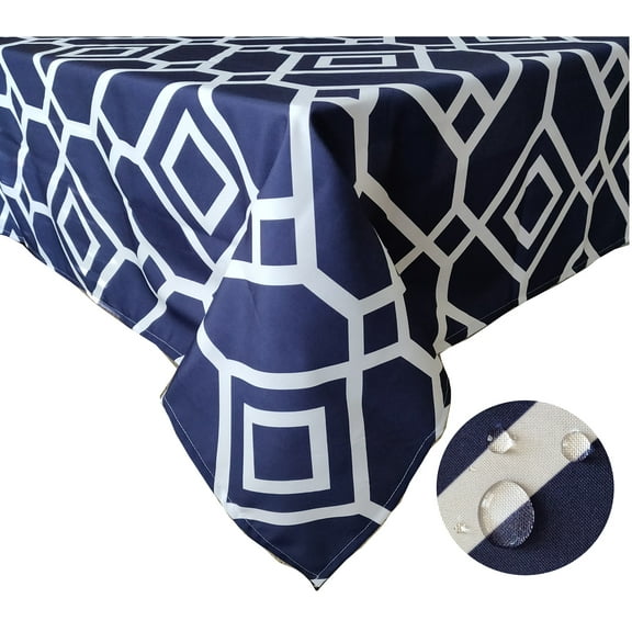 Tektrum 60 X 60 inch Square Moroccan Geometric Tablecloth Table Cover - Waterproof/Spill Proof/Stain Resistant/Wrinkle Free/Heavy Duty - Great for Parties, Dinner, Wedding (Navy)