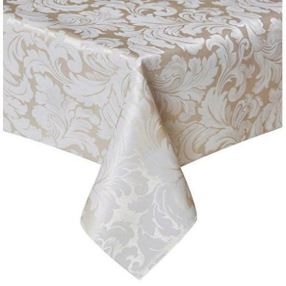 Tektrum 70 X 70 inch Square Damask Jacquard Tablecloth Table Cover - Waterproof/Spill Proof/Stain Resistant/Wrinkle Free/Heavy Duty - Great for Banquet, Parties, Dinner, Kitchen (70" x 70", Beige)