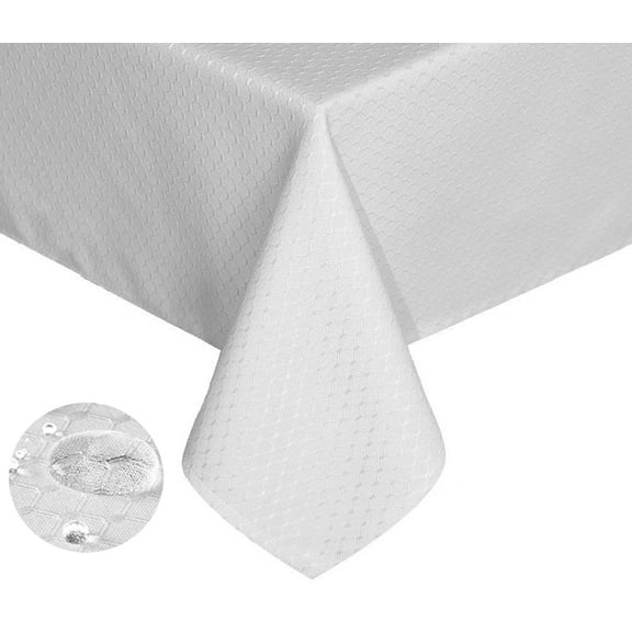 Tektrum 70 X 70 inch 70"X70" Square Elegant Waffle Weave Check Jacquard Tablecloth Table Cover - Waterproof/Stain Resistant/Spill Proof/Wrinkle Free - Great for Dinner, Parties (White)