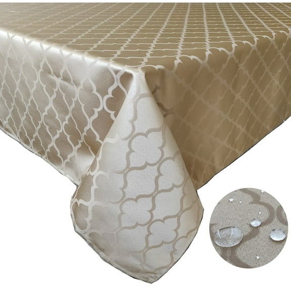 Tektrum 70 X 70 inch Square Moroccan Flower Jacquard Tablecloth Table Cover - Spill Proof/Stain Resistant/Waterproof/Wrinkle Free/Heavy Duty - Great for Parties, Dinner, Wedding (Gold)