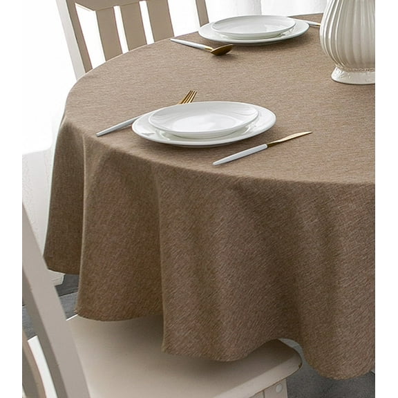 Tektrum 70 inch Round Faux Linen Textured Tablecloth Table Cover - Waterproof/Spill Proof/Stain Resistant/Wrinkle Free/Heavy Duty -Great for Banquet, Dinner, Wedding (Flax)