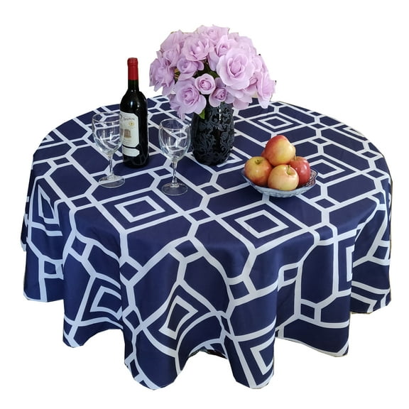 Tektrum 70 inch Round Moroccan Geometric Tablecloth Table Cover - Waterproof/Spill Proof/Stain Resistant/Wrinkle Free/Heavy Duty - Great for Parties, Dinner, Wedding (Navy)