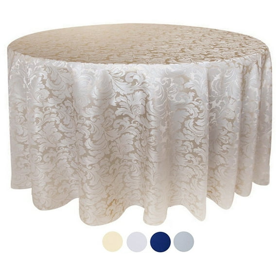 Tektrum 90 inch Round Damask Jacquard Tablecloth Table Cover - Waterproof, Spill Proof, Stain Resistant, Wrinkle Free, Heavy Duty- Great for Banquet, Parties, Dinner, Wedding (Beige)