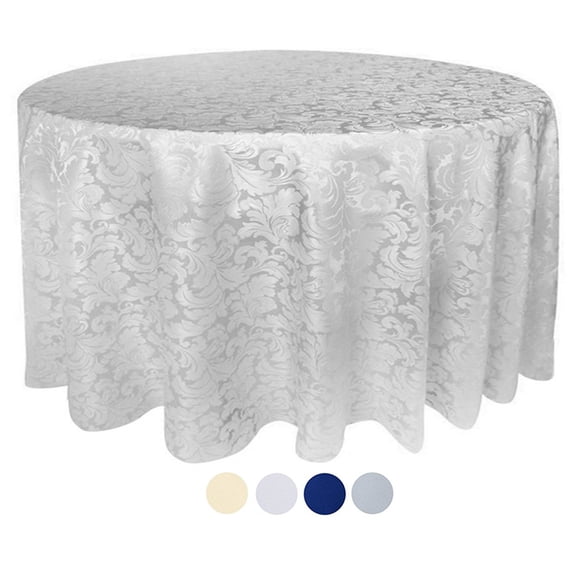 Tektrum 90 inch Round Damask Jacquard Tablecloth Table Cover - Waterproof/Spill Proof/Stain Resistant/Wrinkle Free/Heavy Duty- Great for Banquet, Parties, Dinner, Wedding (White)