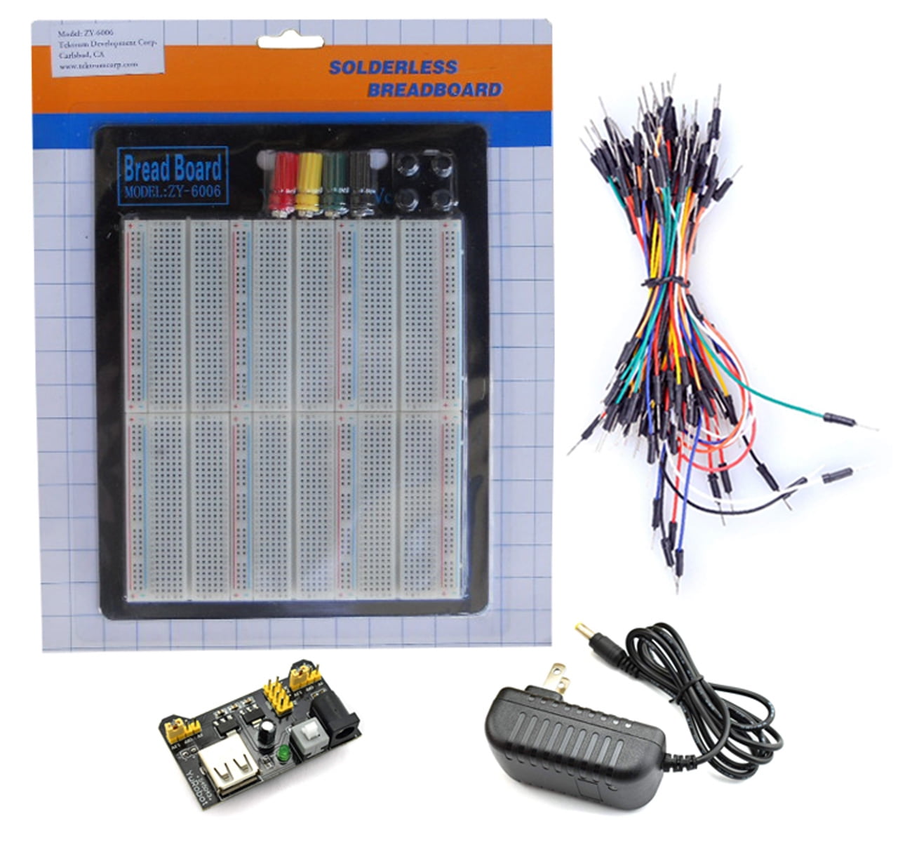 Tektrum 6.50" x 5.70" Externally Powered Solderless 2200 Tie-Points Experiment Plug-in Breadboard