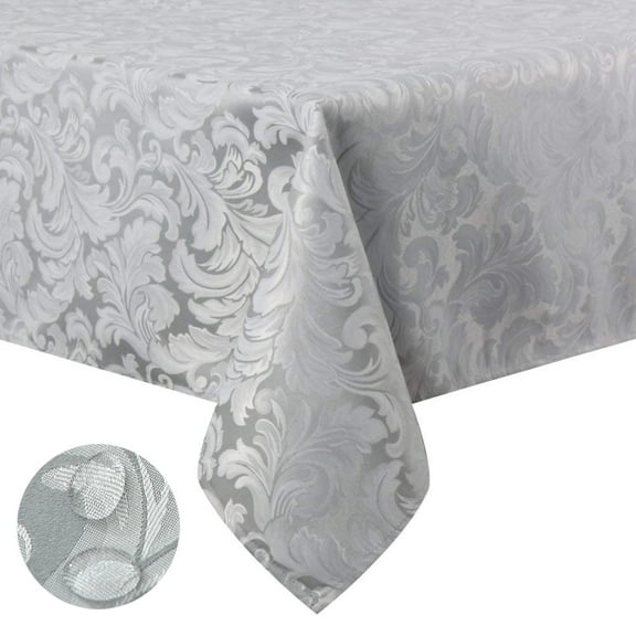 Tektrum Heavy Duty 60 X 102 inch Rectangular Damask Jacquard Tablecloth Table Cover - Waterproof/Spill Proof/Stain Resistant/Wrinkle Free - Great for Banquet, Parties, Dinner, Wedding (Silver Gray)