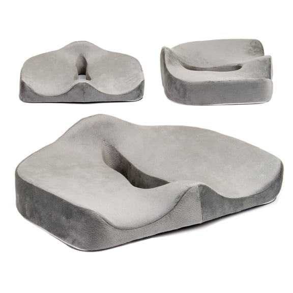 Tektrum Orthopedic Memory Foam Seat Cushion for Back Pain, Sciatica, Coccyx, Tailbone, Spinal Alignment, Hemorrhoids, Prostate, Sitting long hours - Office, Home, Car, Plane, Wheelchair(TD-C-16-GREY)
