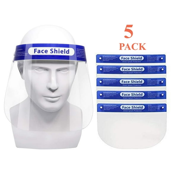 Tektrum Safety Face Shield, Reusable Face Protective Visor, Protection Headband, Lightweight Transparent Anti-Fog Shield for Face Eye Head Protection for Man and Woman, No Assembly Required (5 Pack)