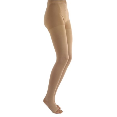Tektrum Waist High Firm Graduated Compression Pantyhose Medical Stockings 23-32mmhg for Men and Women - Open Toe, Beige, Small US/Medium EU