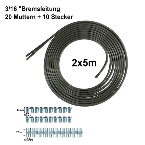 Tekuisi 2Pcs 5m 3/16\\\\\\\\\\\\\\\" (4.75mm) Brake Pipe with 20 Nuts and 10 Connector Kit for Dipstick Lines Fuel Lines Brake Lines