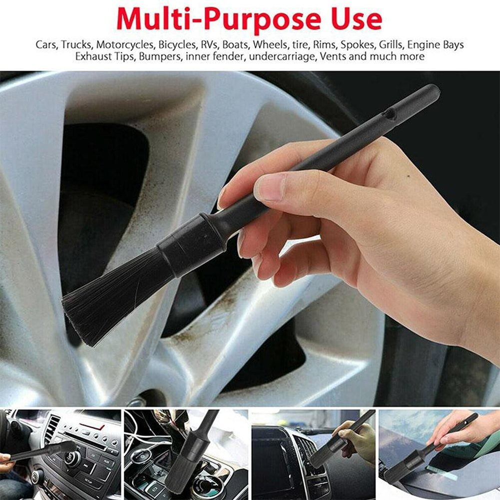 Tekuisi 5PCS Car Detailing Brush Kit Soft Vehicle Auto Interior for Wheel Clean Sets Premium Soft Fu & Synthetic Fiber Car Cleaning Brus