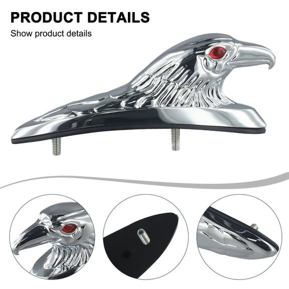 Tekuisi Chrome Eagle Head Shape Design Front Fender Frame Ornament Front Fender Accent Piece for Motorcycle Motorbike Car Bonnet
