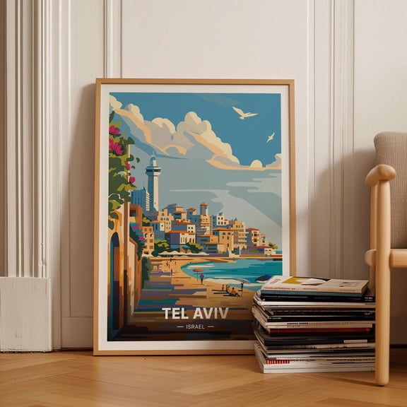 Tel Aviv Coastal Scene Poster, Travel-Inspired Wall Art, Beach Cityscape Decor, Unique Gift Idea For Travelers And Adventurers Wall Art, Modern Wall Decor, 8x12 UNFRAMED