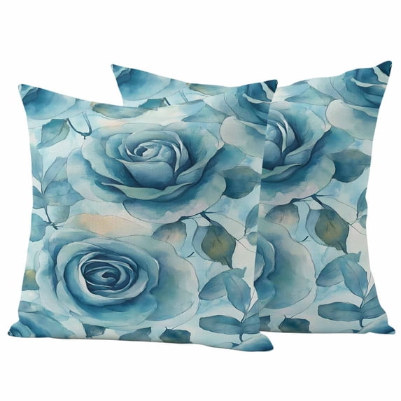 Tel Blue Roses Outdoor Waterproof Pillow Covers, Spring Botanical Leaves Decorative Square Throw Pillowcase Sofa Cushion Sham for Patio/Couch/Chair, 26"x26" 2 Pack