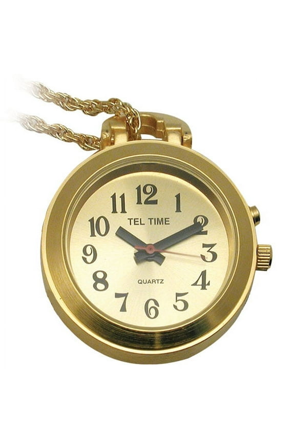 Tel-Time Talking Pendant Ladies Watch - Gold-Tone w-Chain - 1 Button
