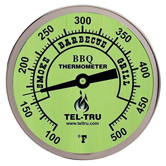 Tel-Tru Large Glow in the Dark BBQ Smoker Thermometer BQ300 3" face 4" stem 500F