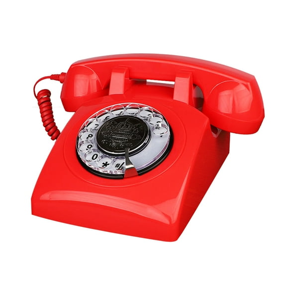 telpal Retro Rotary Dial Corded Phone, Red