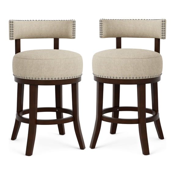 Tela Wood Counter Stools, Beige, Set of 2