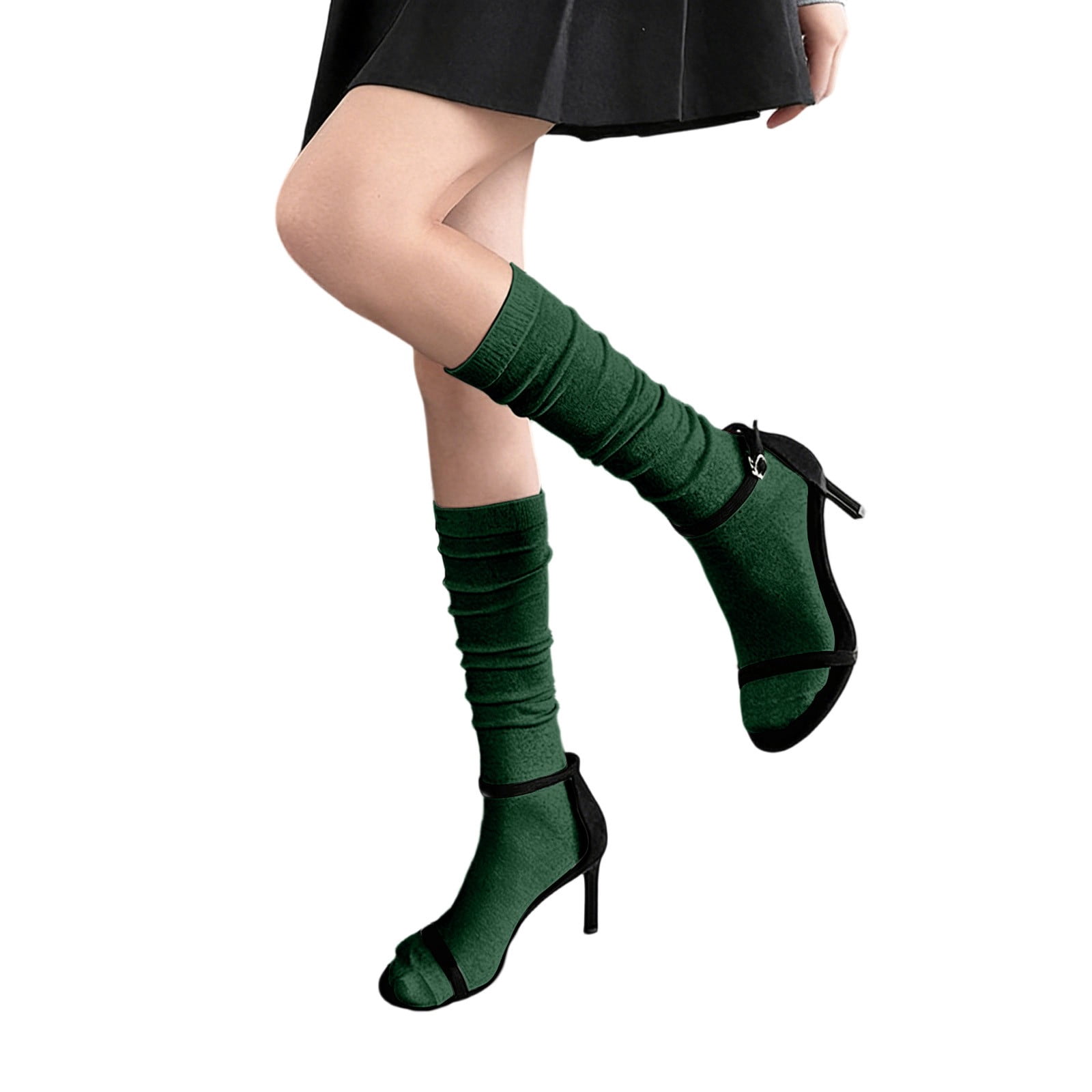 Telankuip 1 Pair Textured Knee-High Stockings for Women Solid Color ...