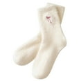 thumbnail image 1 of Telankuip 1 Pair Women's Cute Bow Embroidery Fuzzy Socks Valentine's Day Cozy Gift Soft Slipper Sock Coquette Stuff Fluffy Thick Spa Home Sleeping Loungewear Mid Calf Stockings Beige One Size, 1 of 4