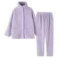 thumbnail image 1 of Telankuip 2 Piece Fuzzy Pajama Sets Long Sleeve Lapel Button down Tops Wide Leg Pants Plush Soft Comfort Winter Warm Loungewear Sleewear Outfits with Pockets 5-Purple XL, 1 of 8