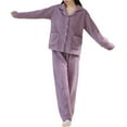 thumbnail image 1 of Telankuip 2 Piece Fuzzy Pajama Sets Long Sleeve Lapel Button down Tops Wide Leg Pants Plush Soft Comfort Winter Warm Loungewear Sleewear Outfits with Pockets 3-Purple M, 1 of 8
