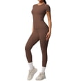 thumbnail image 1 of Telankuip 2 Piece Workout Sets for Women Solid Color Slim Fitted Breathable Athletic T-Shirt and High Waist Leggings Stretchy Comfy Seamless Yoga Running Gym Outfits 2026 Coffee XL, 1 of 5
