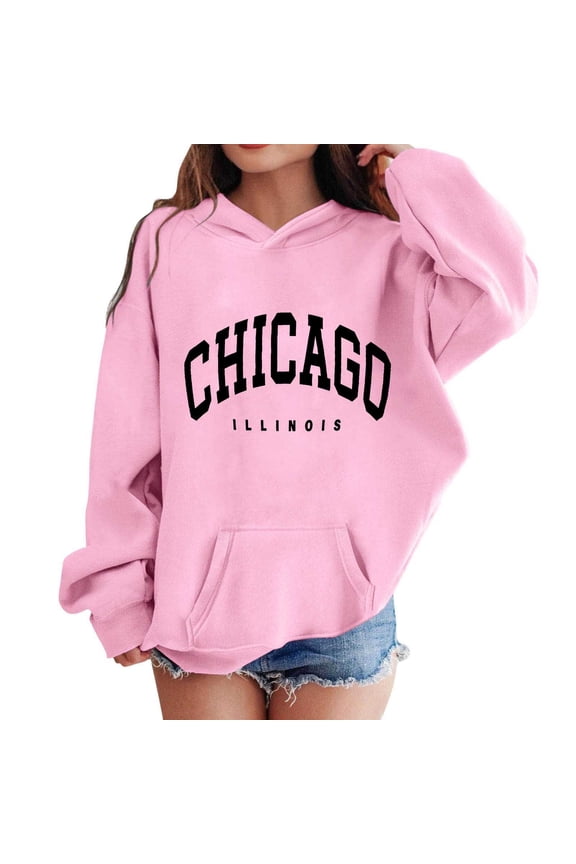 2025 Fashion California Letter Print Girls Pullover Hoodies Loose Fit Long Sleeve Kids Sweatshirts Drawstring Drop Shoulder Casual Workout Fall Winter Hooded Tops Pink 7-8 Years
