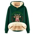 thumbnail image 1 of Telankuip 2025 Fashion Christmas Hoodies for Women Sherpa Lined Warm Long Sleeve Pullover Sweatshirts X-Mas Letter Printed Cute Cow Graphic Soft Comfort Hooded Tops Dark Green XXXL, 1 of 3