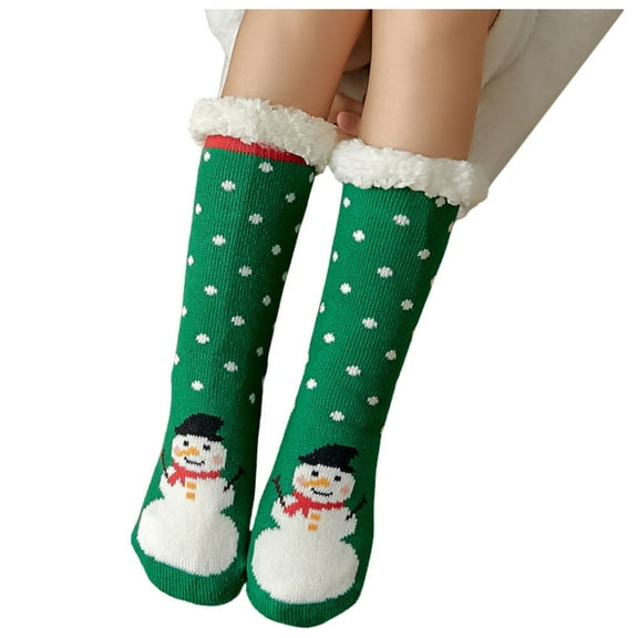 Telankuip 2025 Fashion Christmas Socks for Women Winter Warm Comfort Mid-Calf Sock Cute Santa Reindeer and Snowman Graphic Woolen Cozy Medium Tube Socks Green One Size