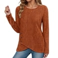 thumbnail image 1 of Telankuip 2025 Fashion Ribbing T-Shirts for Women Long Sleeve Crew Neck Pullover Tops Casual Solid Color Asymmetrical Hem Fall Winter Street Style Soft Cozy Pullovers Tees Brown XL, 1 of 5