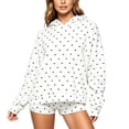 thumbnail image 1 of Telankuip 2026 Fashion Polka Dot Set Oversized Drop Shoulder Long Sleeve Hooded Sweatshirts and Stretch Soft Smooth Mini Shorts Sets Loose Comfort Outdoor Sports Casual 2 Piece Outfits White XL, 1 of 6