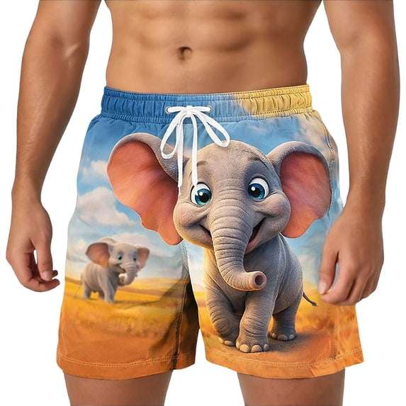 Telankuip 2026 Summer Funny 3D Animal Graphic Printed Swim Trunk Loose Drawstring Elastic Waisted Beach Shorts with Pockets Lightweight Comfy Holiday Short Pants 7-Orange XL
