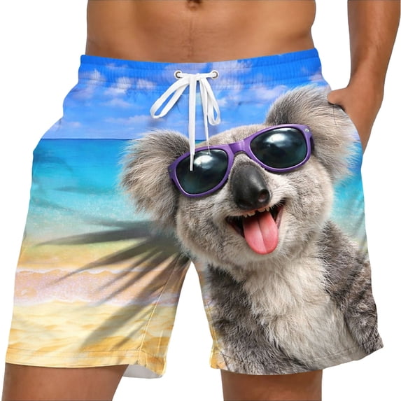 Telankuip 2026 Summer Funny 3D Animal Graphic Printed Swim Trunk Loose Drawstring Elastic Waisted Beach Shorts with Pockets Lightweight Comfy Holiday Short Pants 10-Sky Blue XXXL