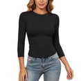thumbnail image 1 of Telankuip 3/4 Length Sleeve Womens Tops Solid Color Stretch Slim Fit Crew Neck Casual T-Shirts Soft Comfortable Going out Basic Tees 2026 Simple and Stylish Summer Clothes Black XS, 1 of 5