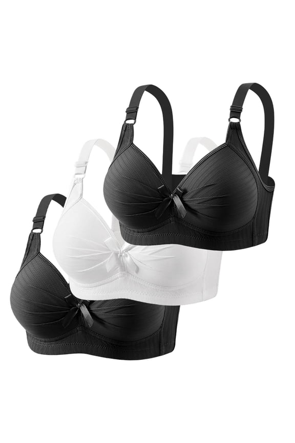 3PCS Bras for Women Bow Seamless No Underwire Push up Full Coverage Bralettes Everyday Plus Size Thin Cup Soft Comfortable Support T Shirt Bras BK WH 50