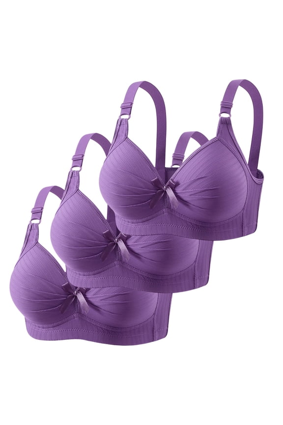 3PCS Bras for Women Bow Seamless No Underwire Push up Full Coverage Bralettes Everyday Plus Size Thin Cup Soft Comfortable Support T Shirt Bras Purple 50
